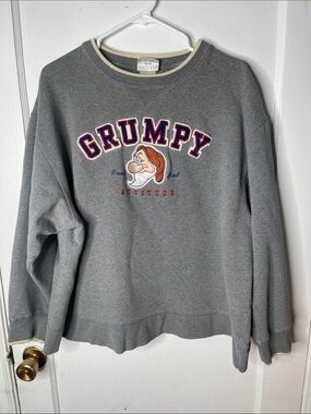 Vintage Grumpy Sweatshirt XL Crewneck Gray Attitude Disney Dwarf Snow White